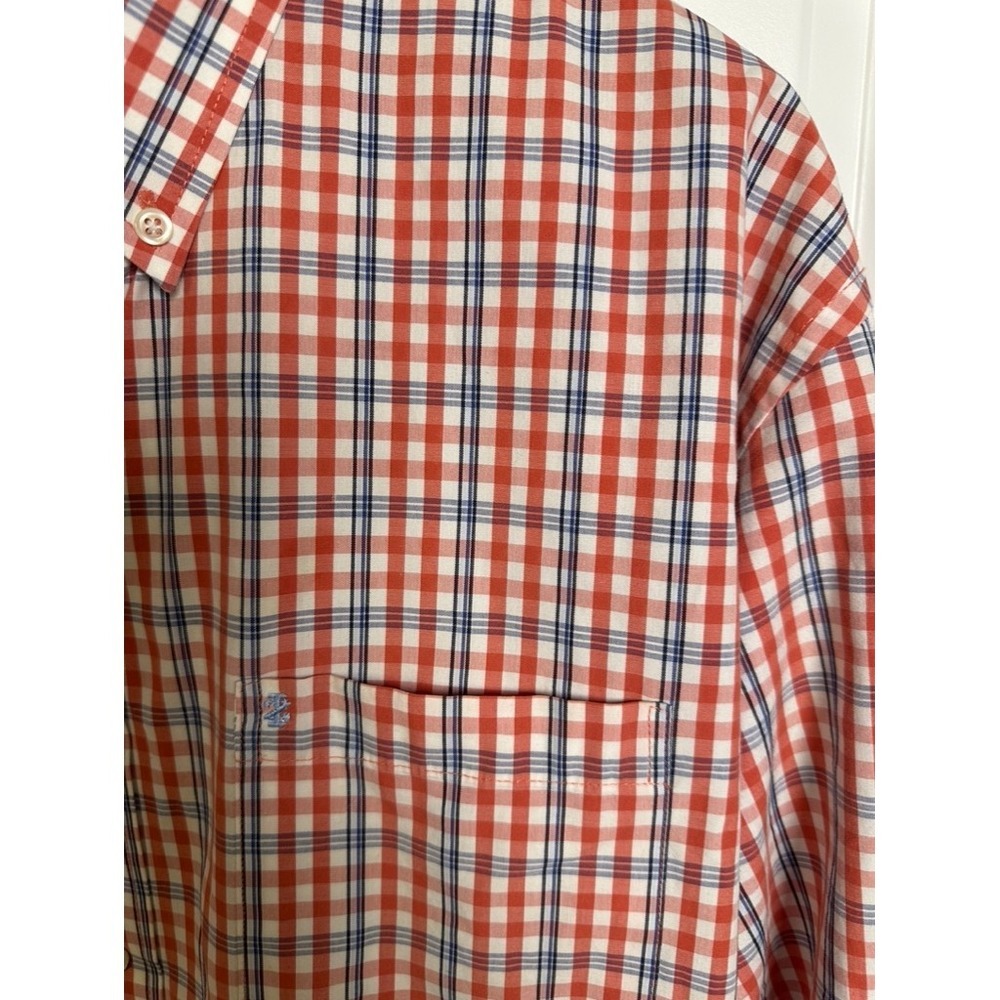IZOD Mens XL Long Sleeve Button Down Shirt Red White Blue Plaid 100% Cotton - Picture 2 of 6